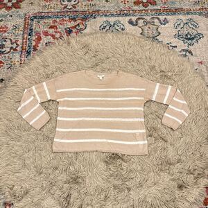 Eileen Fisher organic linen blend striped round neck box top sweater size petite